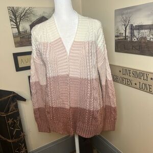 Maurices Cream and Pink Chunky Knit Cardigan